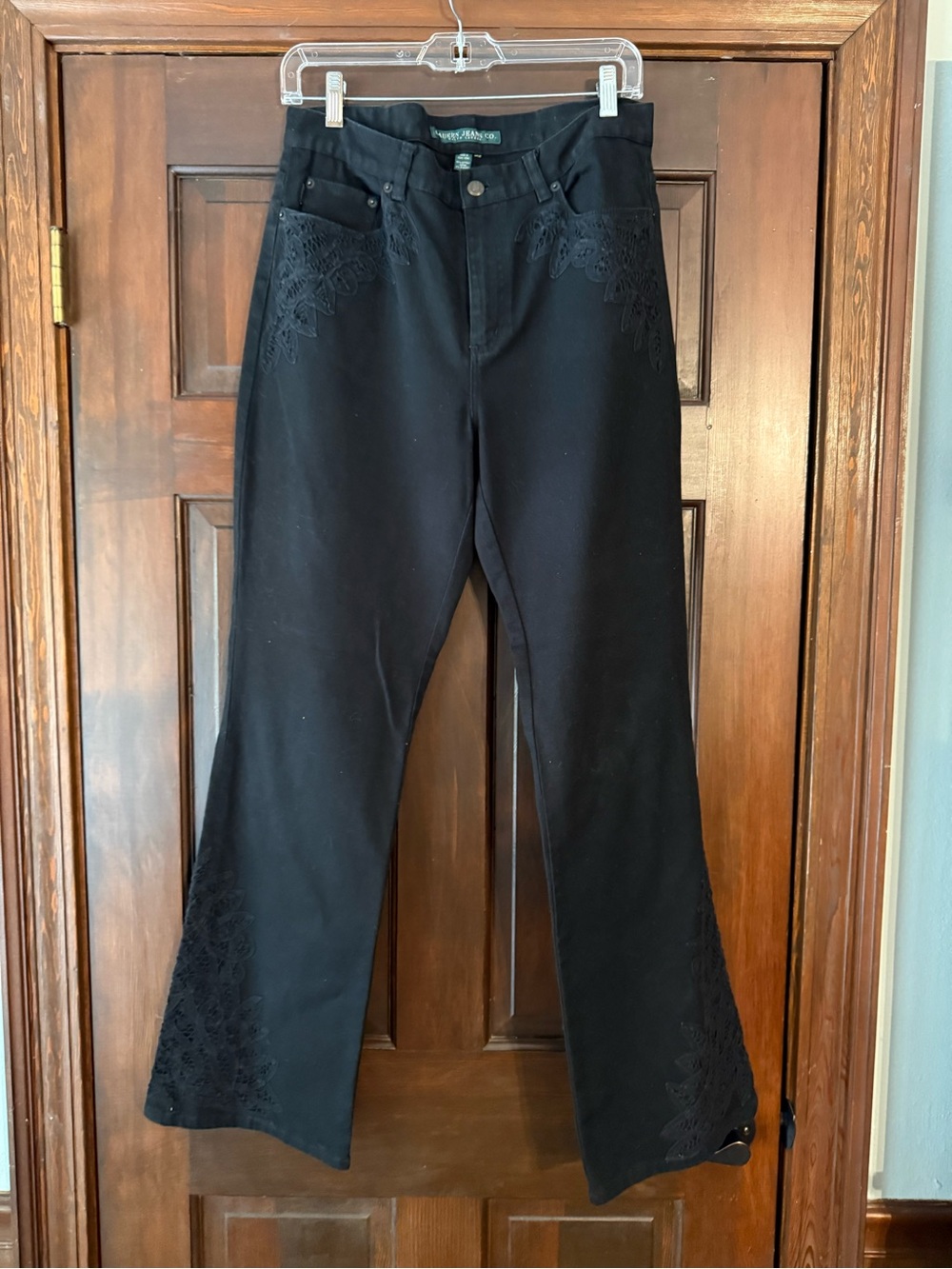 Lauren Ralph Lauren Black Bootcut Flare Pants with Lace Trim